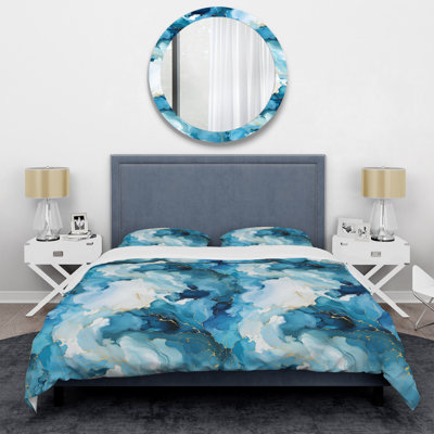 Blue White Oceanic Allure Marble Pattern III - Marble Duvet Cover Set
