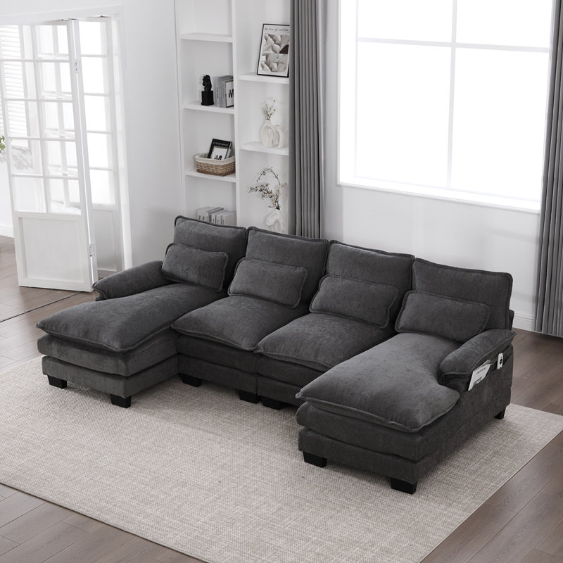 Canapé Comfy en U avec méridienne double, canapé-lit modulaire pour le salon, avec mousse à mémoire de forme et rangement