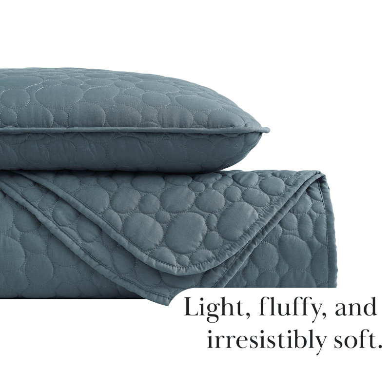 Pebble Quilted Lightweight Prewash Microfiber Quilt Set, Twin Quilt + 1 Standard Sham, Blue Mirage