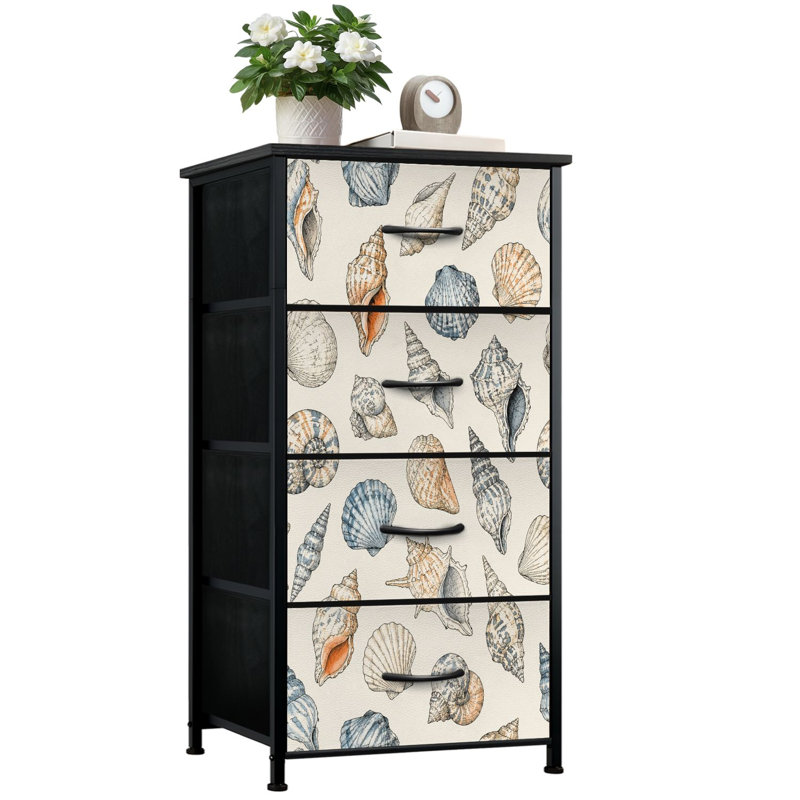 Commode de rangement verticale à 4 tiroirs avec poignées en tissu