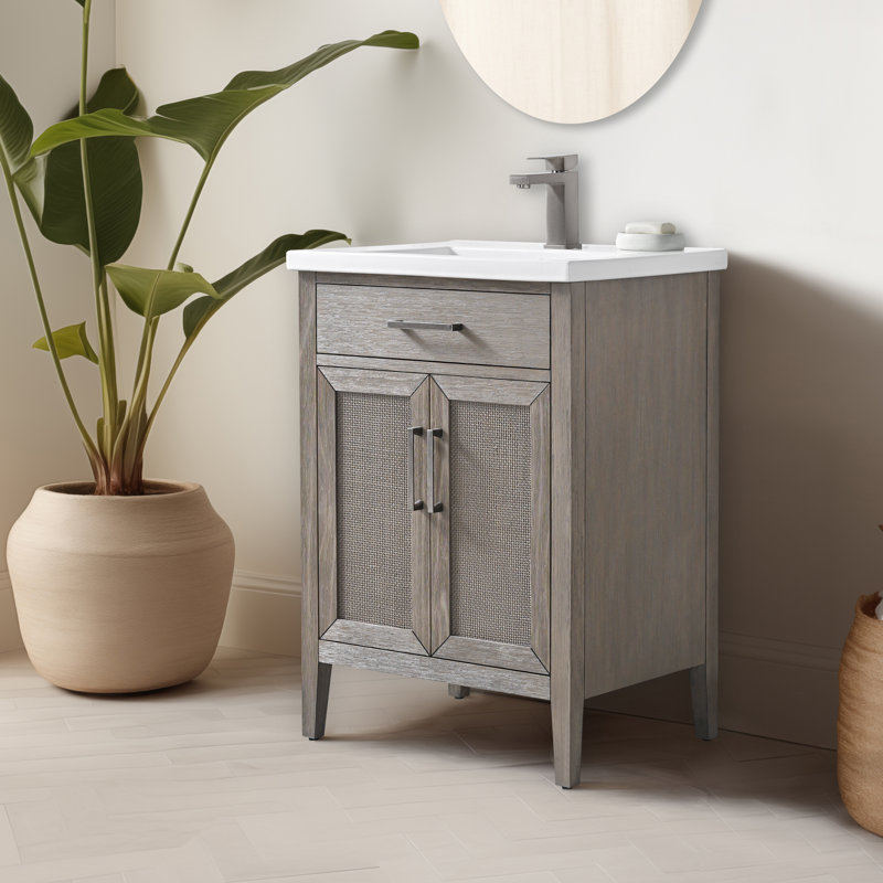 Ensemble de meuble-lavabo simple 24 po Sebastiano, Gris héritage / nickel antique