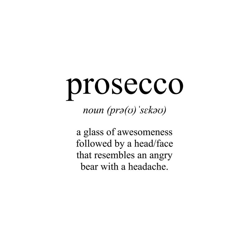 "Prosecco Sens" par Pixy, art textuel sur toile tendue, H 60 po x l 40po x P 1,5 po