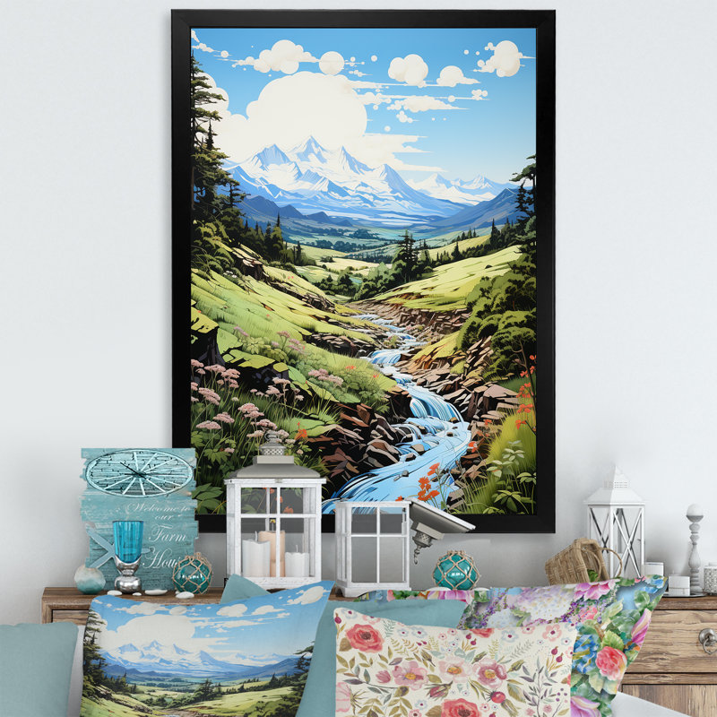 Bartosz Green Mountains Summer Peaks Pastoral III, H 44 po x l 34 po x P 1,5 po, Cadre photo noir
