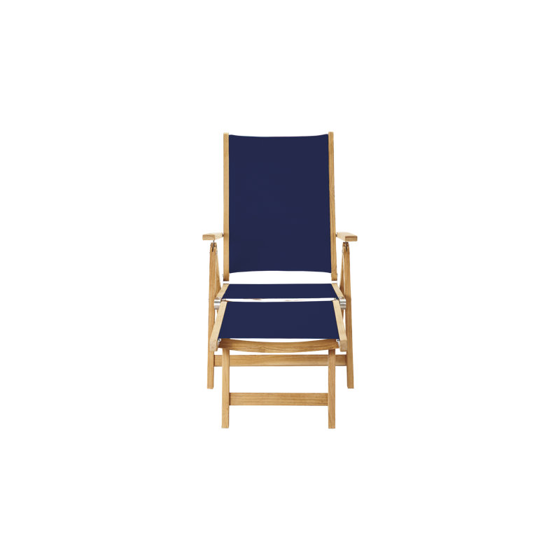 Aquitania Teak Outdoor Folding Lounge Deck Chair In Black, Blue