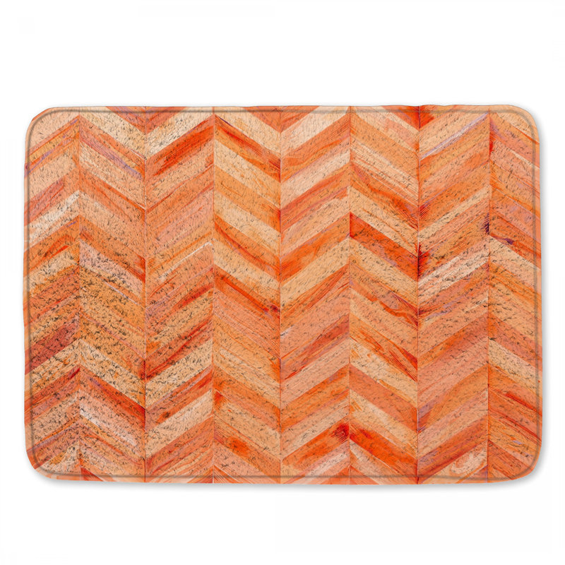 Tapis de bain orange à motif de chevrons, L 34 po x L 21 po