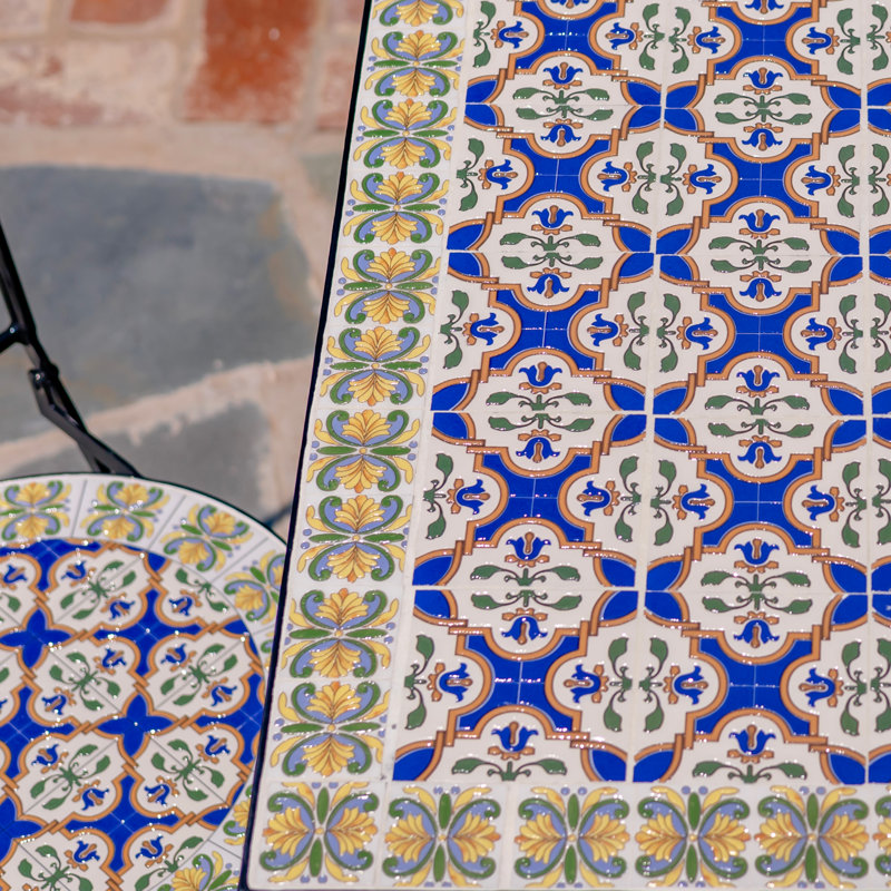 "Mary" Five Piece Rectangular Mosaic Garden Set - Navy/Yellow
