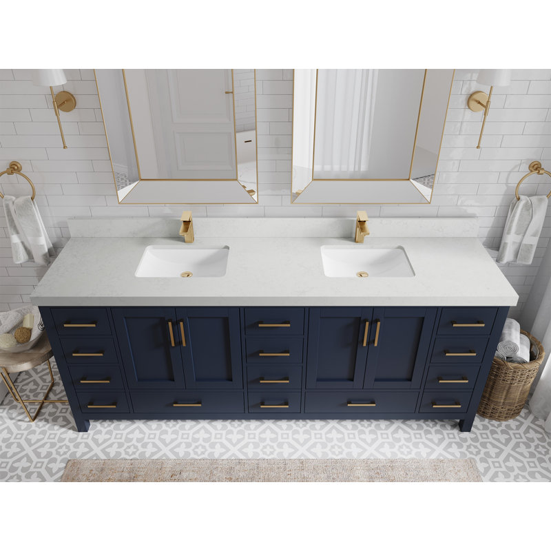 Malibu 84 " W Freestanding Standard 2 Double Vanity Bathroom Vanity With Quartz Top, Carrara