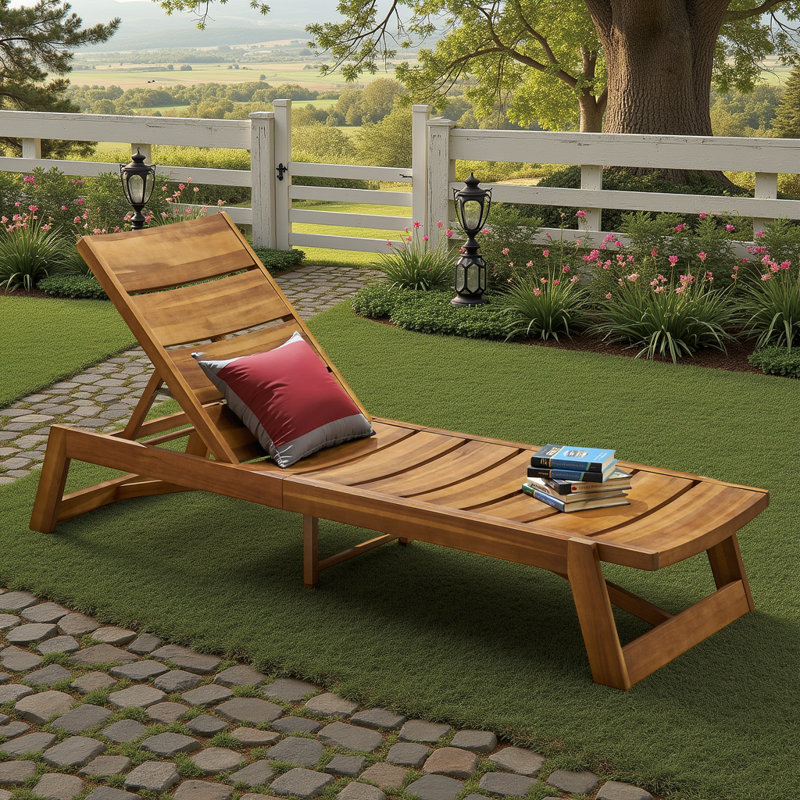 Chaise longue d'extérieur en bois d'acacia de 78,75 po avec dossier réglable Afor