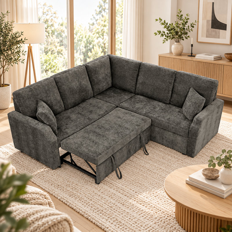 Lavery Upholstered 81.2 " Chenille Sectional, Dark Grey