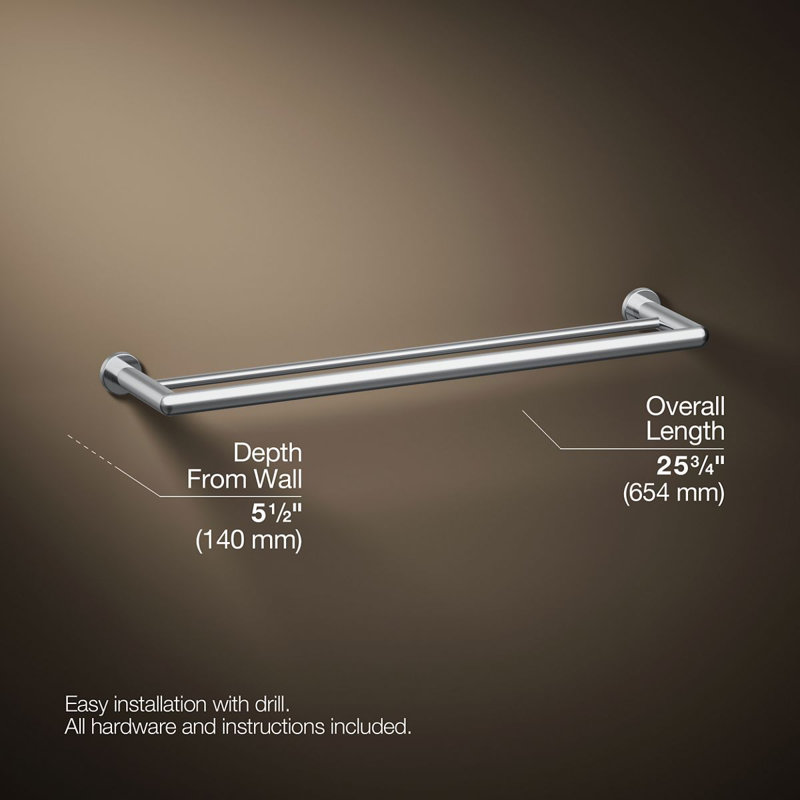 Barre à serviettes murale 26 "Kumin, Chrome poli