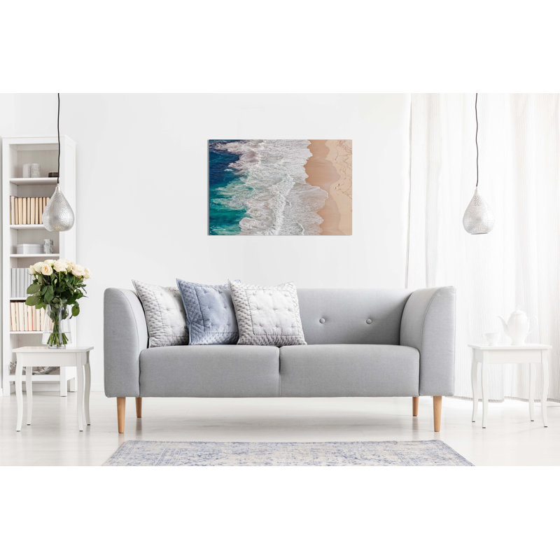 Blue Ocean Shoreline Aerial View Seascape Artistic - Wrapped Canvas Art Prints, 61cm H x 41cm W