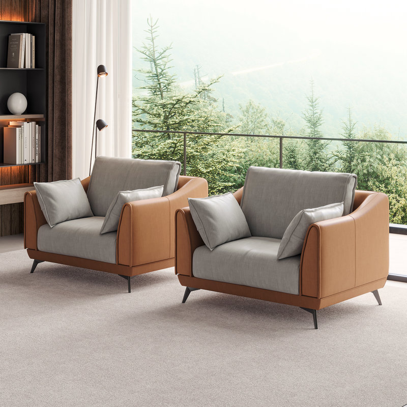 38.6" Modern Gray/Brown Fabric Single Seat Sofa,Contemporary Couch for Living Room Bedroom, 1
