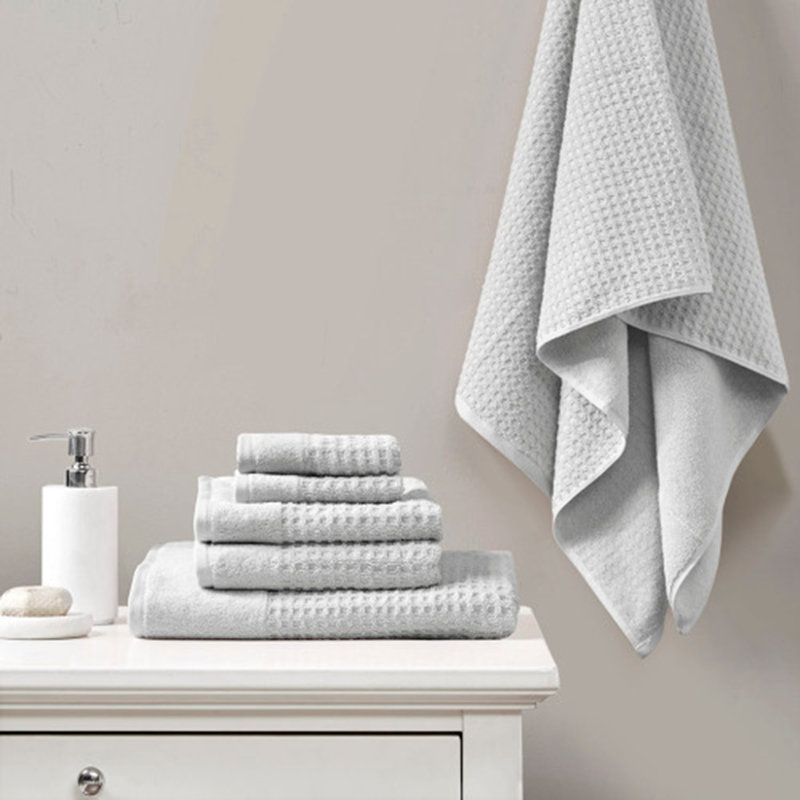 Dionne Cotton Waffle Jacquard Antimicrobial Bath Towel 6 Piece Set, Gray