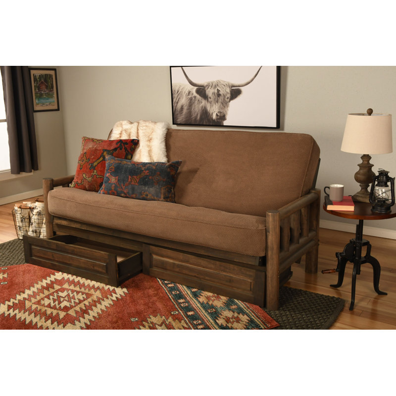 Stratford Full / Double 81'' Upholstered Futon And Mattress, Natural, Marmont Mocha