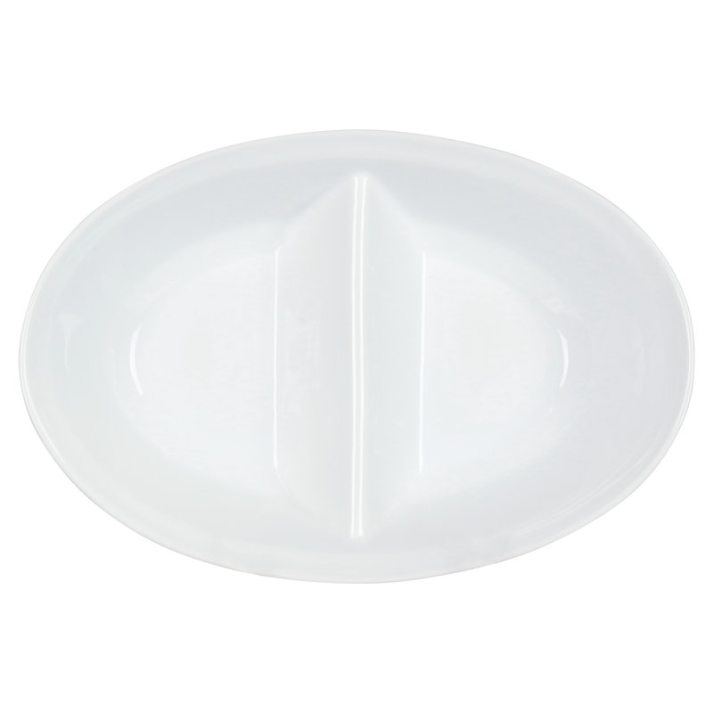 White Ceramic 10.5" Divided Oval Chips and Dip Serving Bowl