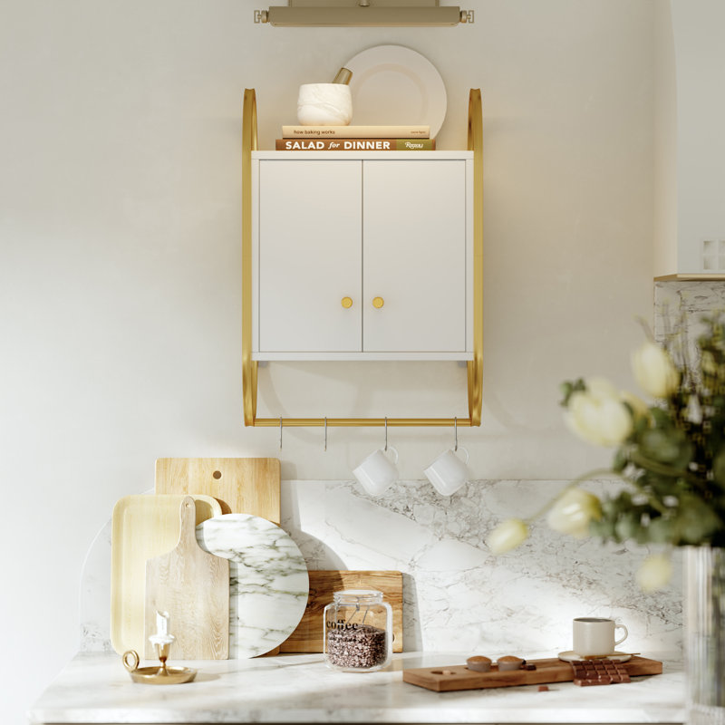 Armoire de rangement murale avec crochets, Blanc