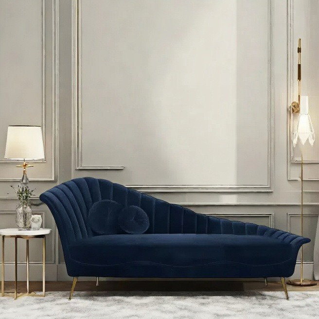 Élégante méridienne incurvée et confortable, Orienté à gauche (vu de face), Bleu très foncé
