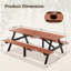 Solid Wood Picnic Table Set, Outdoor Patio Dining With Umbrella Hole For Backyard, Lawn