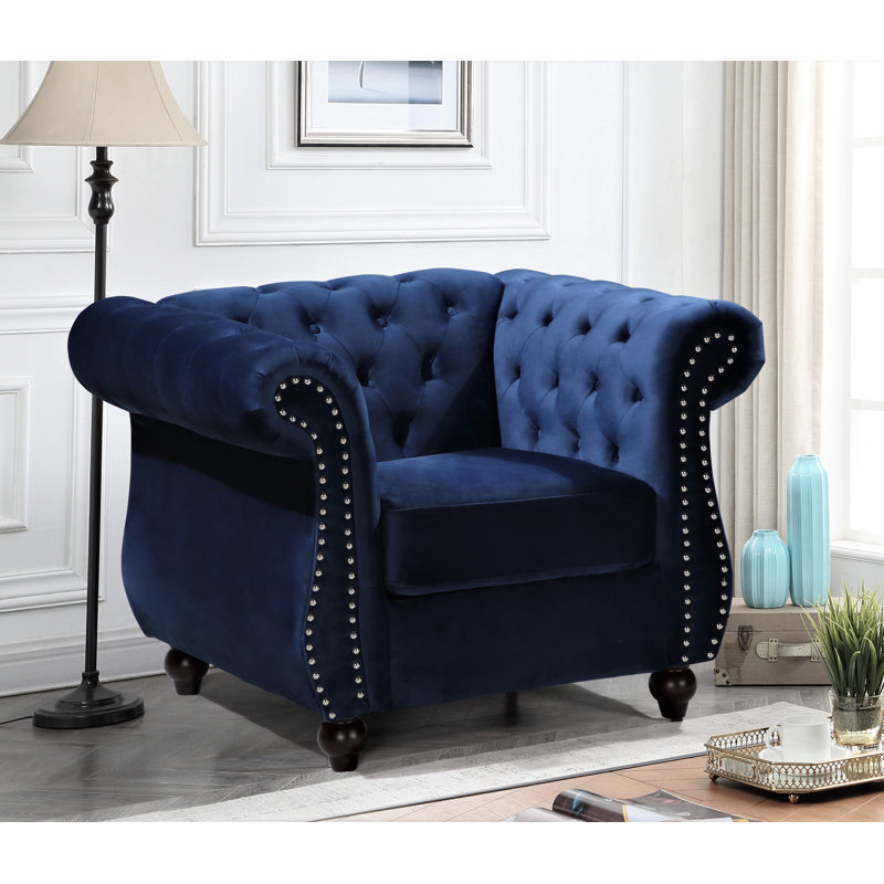 Fauteuil Chesterfield 40,6 po Feldt, Bleu foncé