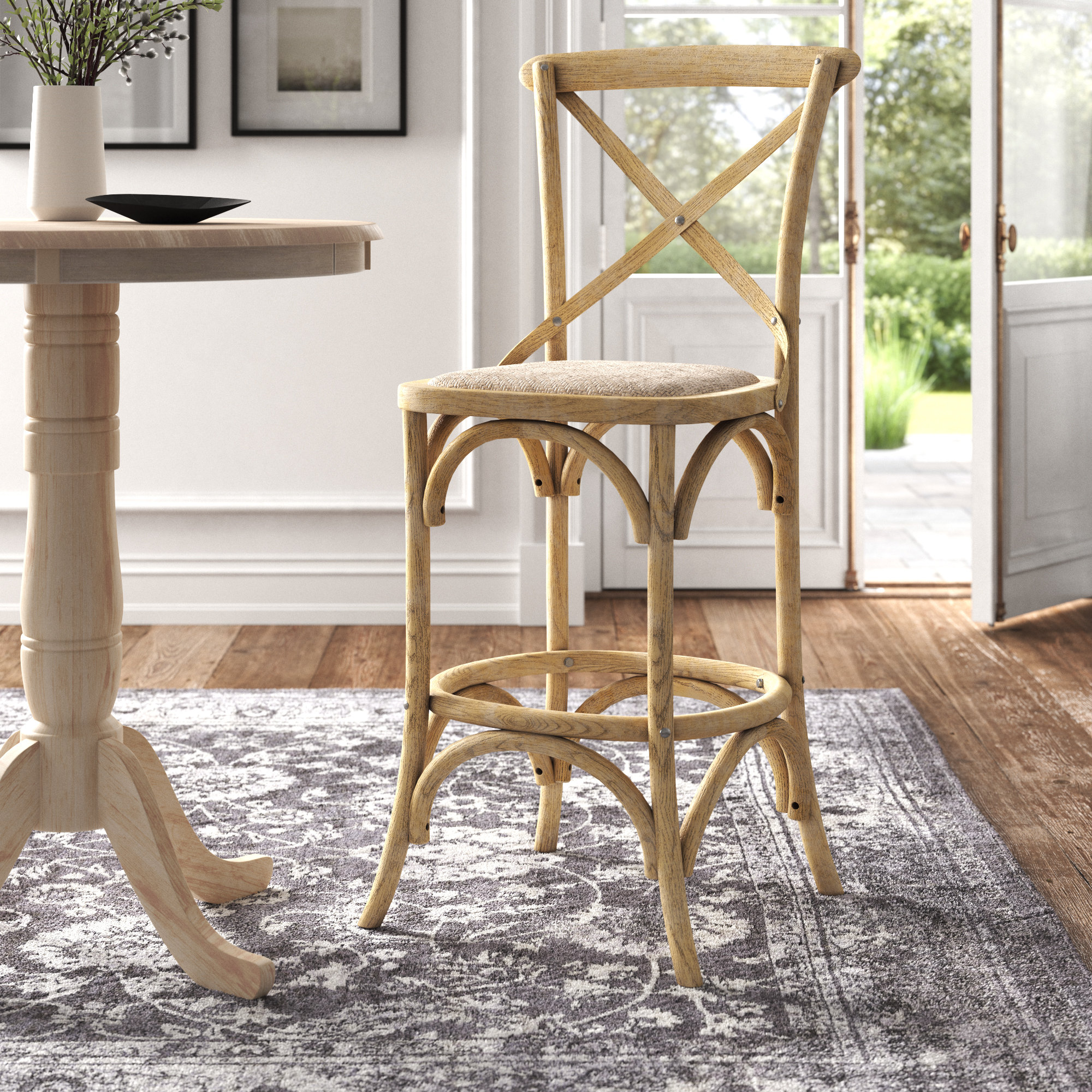 Ophelia & Co. Kelseyville Solid Elm Wood Stool with Rattan Seat & Reviews | Wayfair