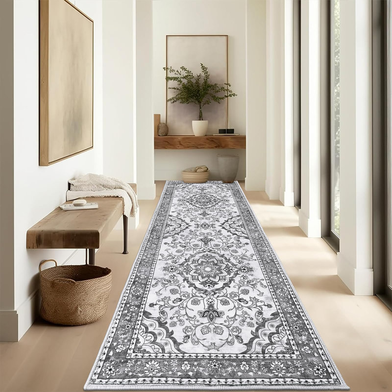 Floral Flatweave Area Rug, Runner 80 x 200cm