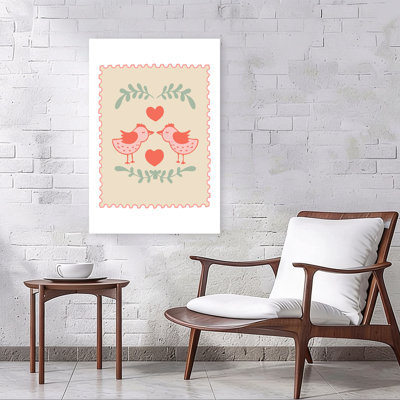 Love Birds Stamp Romantic Contemporary Bird Nature Wall Art