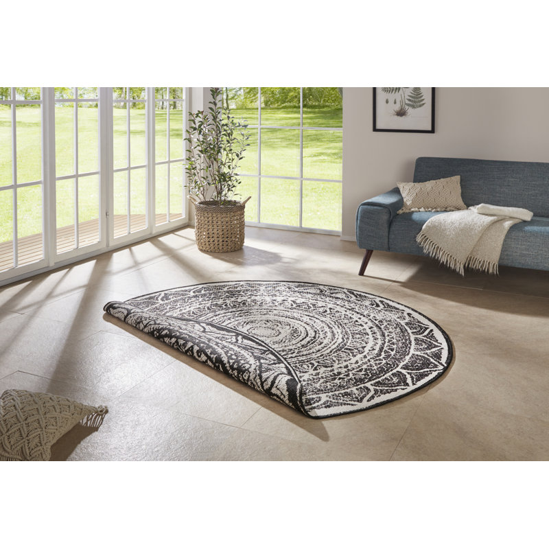 Siruma Flatweave Black Rug, Round 140cm