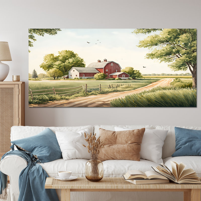 «Beautiful Barn In Spring VII - Barn Landscape», reproduction sur toile, Black Picture Framed, 24" H x 32" W