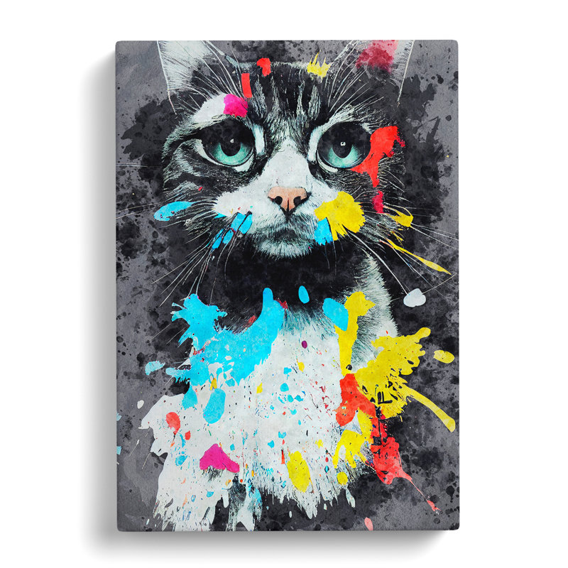 Catt Paint Splash No.4 - Print, 50cm H x 35cm W x 3cm D, Wrapped Canvas, White