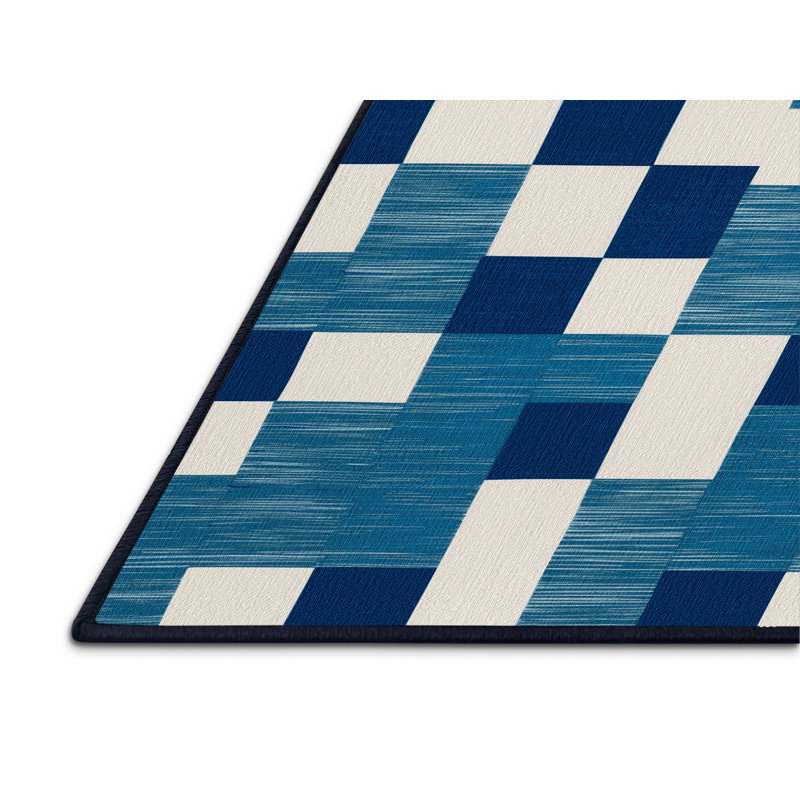 Machine Washable Checkered Blue Area Rug, Square 5'