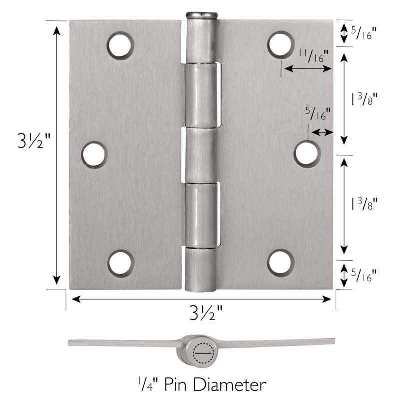 Door Hinge, 3.5-Inch, Square Corner Radius, 6-Pack, Satin Nickel