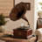 Wood Functional Brown Gramophone with Record
