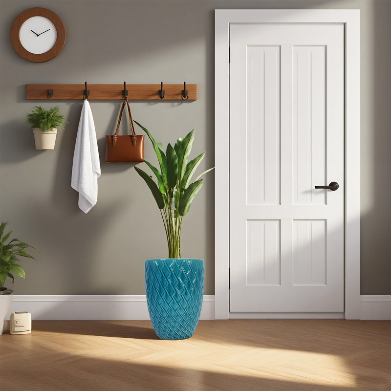 Pot de fleurs décoratif pour l'extérieur en céramique 17 po avec trou de drainage 17 po, Bleu clair