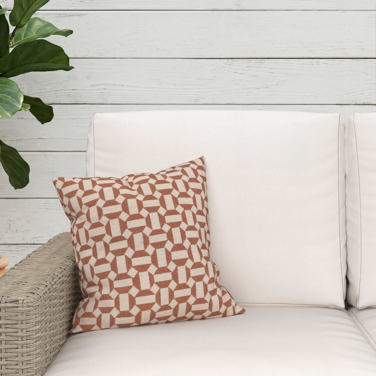 Kacy Sunbrella® Throw Pillow, Assemble Clay, 16 x 16 x 3
