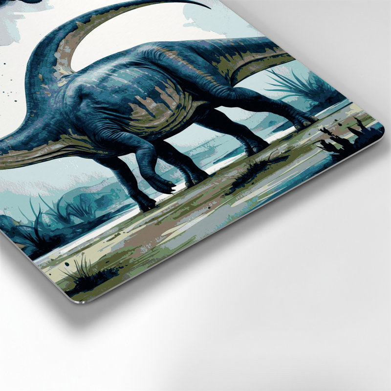 Art mural en métal bleu dinosaure, H 16 po x l 16 po