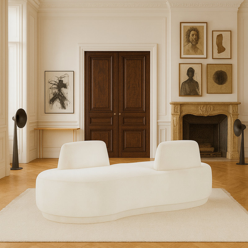 Chaise longue / causeuse Argyle, Tissu chenille crème