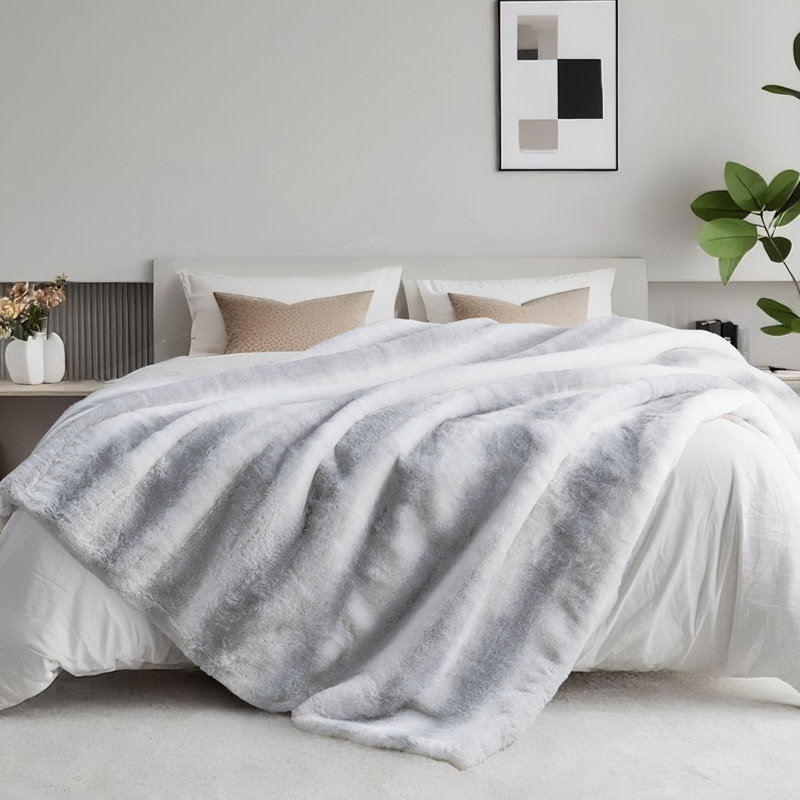 Jeté en fausse fourrure de luxe - Jeté de lit épais et épais, Simple extra long, Blanc