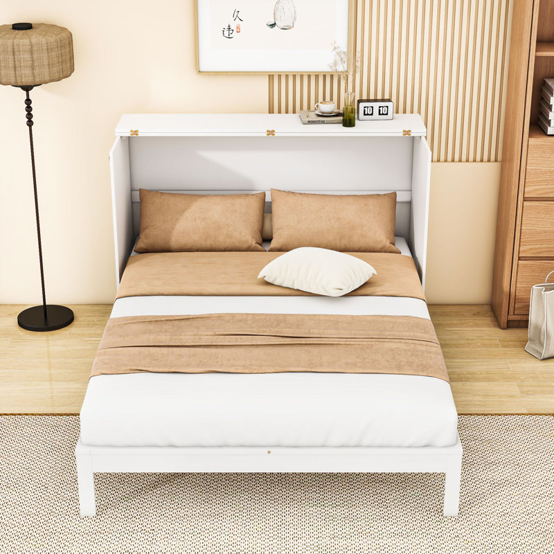 Murphy Wooden Frame Bed with Drawer and USB Port, Full, White
