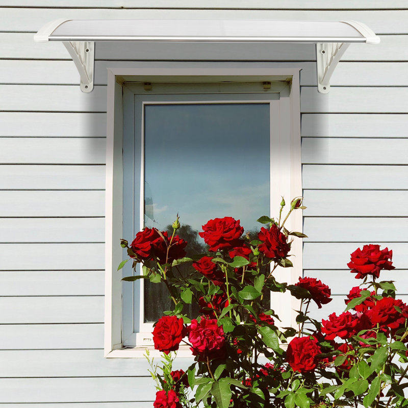 40*32 In Household Application Door and Window Rain Cover Eaves Transparent Board and White Holder with Rain, Snow and UV Protection Door Canopy