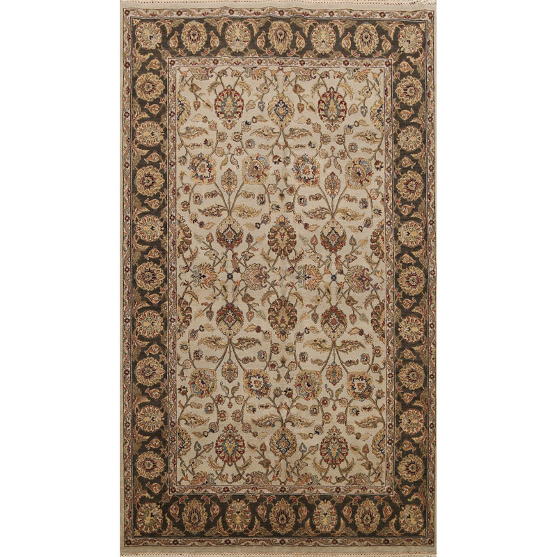 Tapis unique en laine noué à la main ivoire / brun nouvel âge 6 pi x 9 pi 1 po