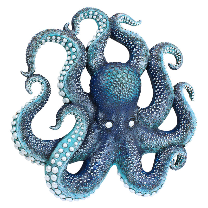 Deadly Blue Resin Octopus Coral Reef Wall Sculpture 16.5"