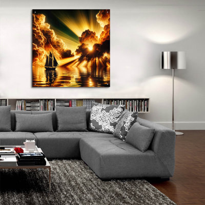 Art mural en verre épique «Sailing Into Sunrise» par Rey Klimt, 36 po x 36 po