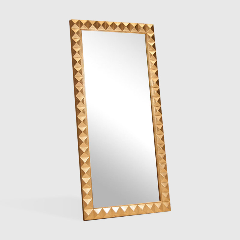 A golden square three-dimensional carved full-length wall mirror for home wall-mounted dressing