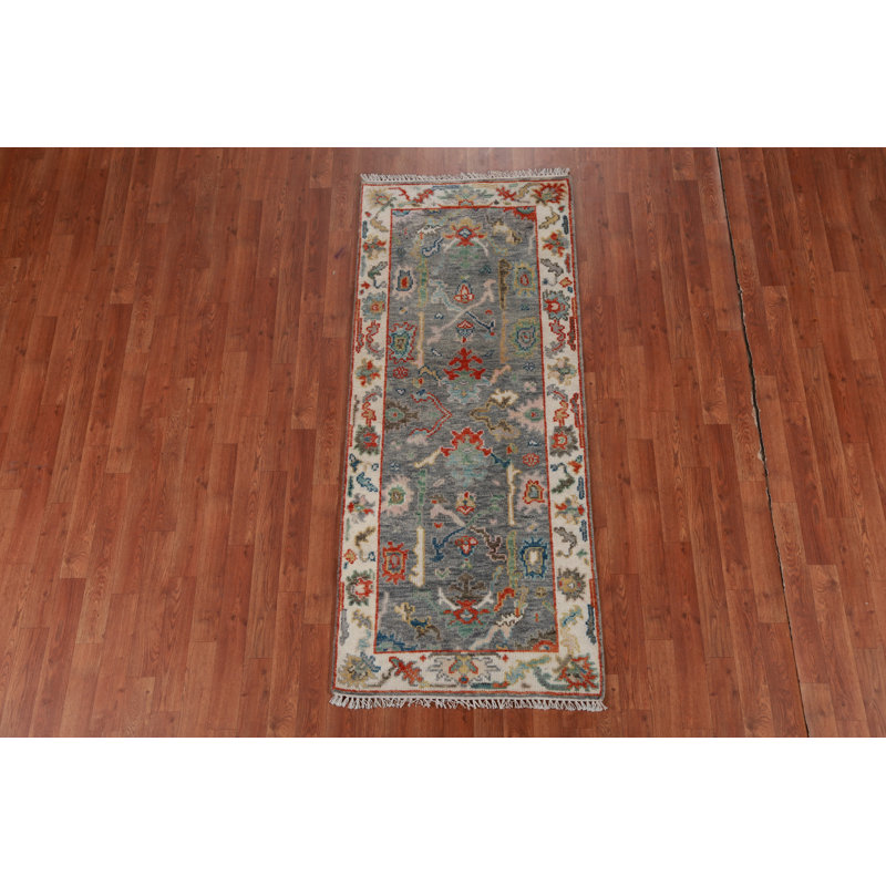 Tapis de vestibule oriental gris et ivoire Oushak 3 x 6