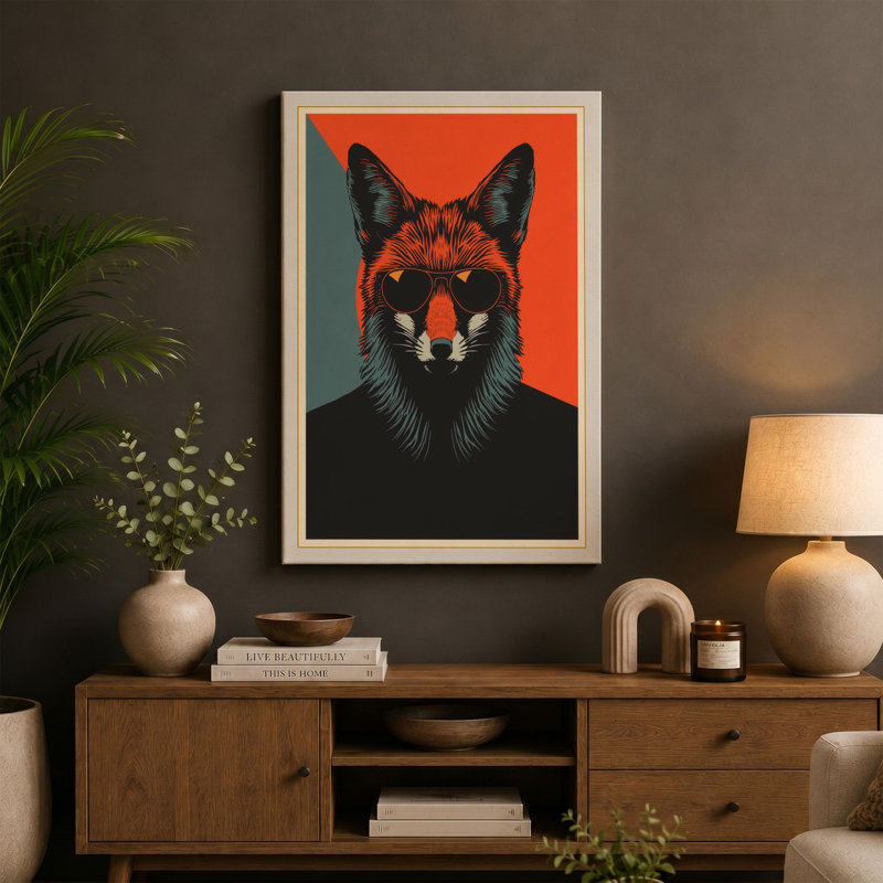 Fox-Headed Figure Modern - Wrapped Canvas, 24x16 - 61.0 x 40.6 cm, Ochre Border