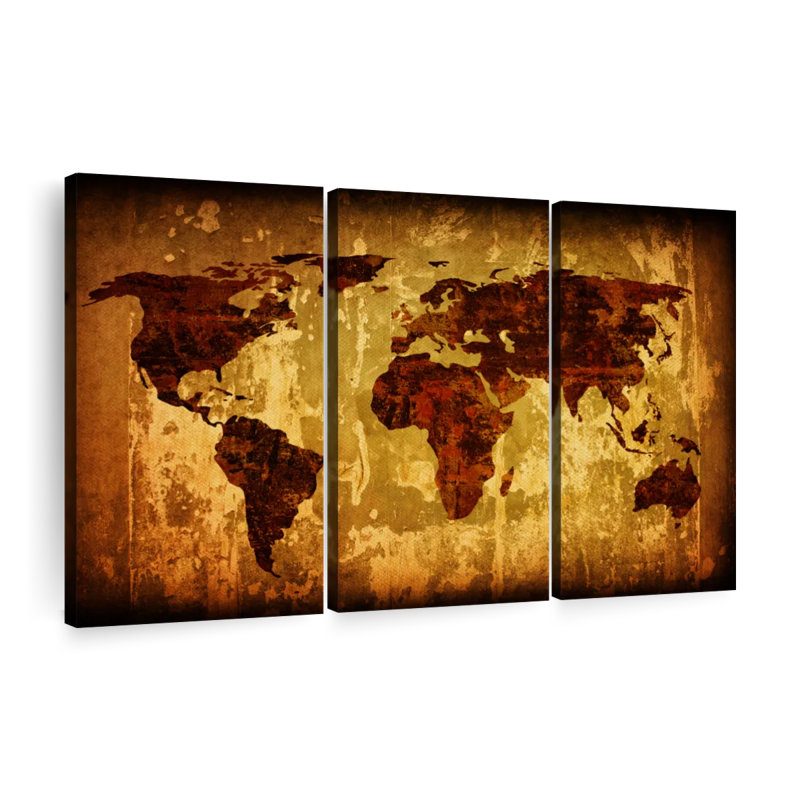 Carte du monde rétro, reproduction d'art sur toile, H 28 po x l 45 po x P 1,25 po