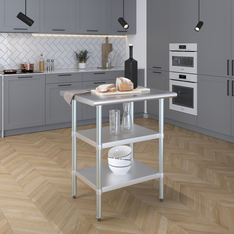 Stainless Steel Work Table with Galvanized Shelves