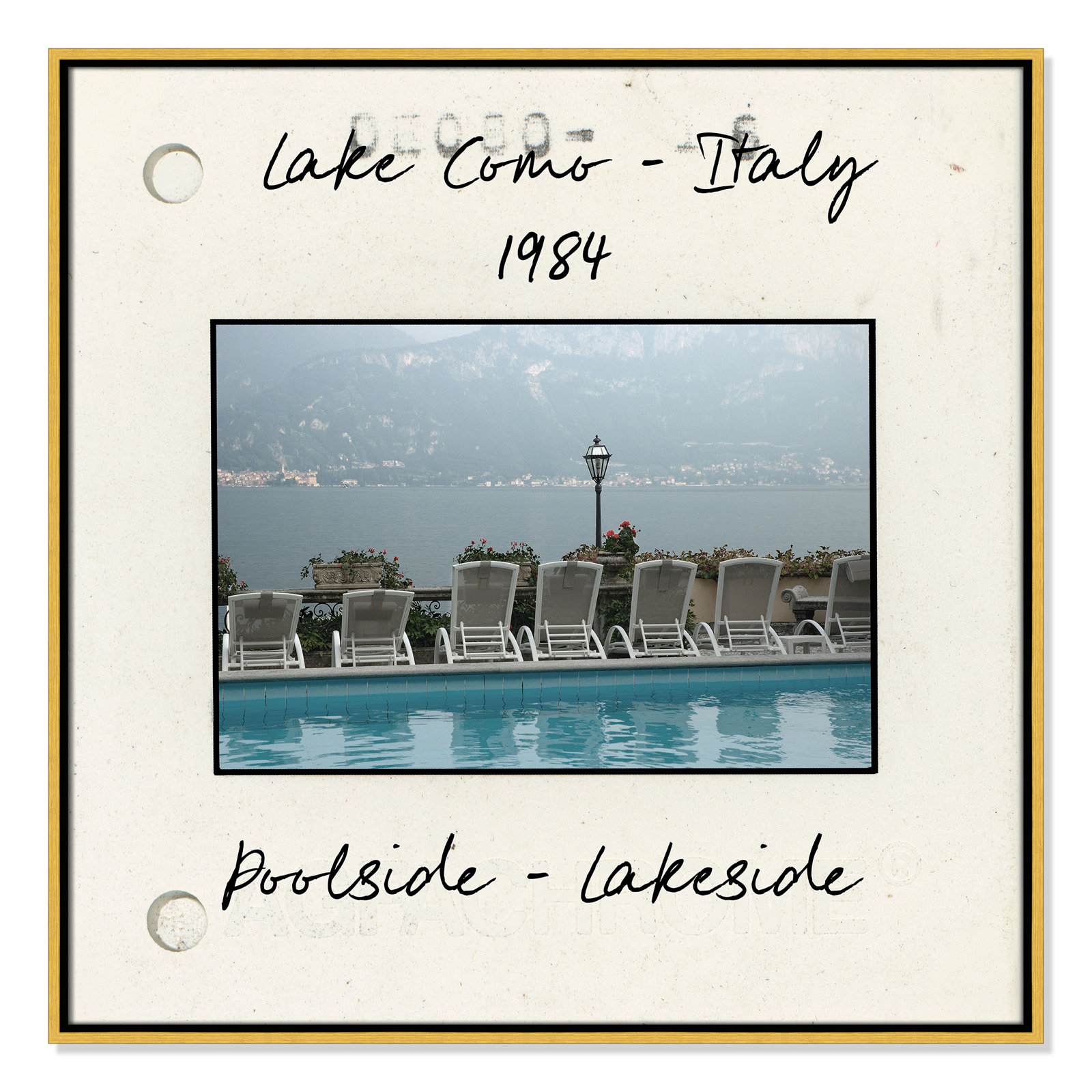 Lake Como, Italy - Poolside Lakeside Print by Danita Delmont, 31.5" H x 31.5" W x 2" D, Gold Floater Framed Canvas