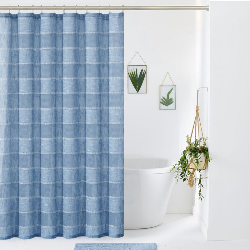 Rideau de douche rayé en polyester brodé, Bleu