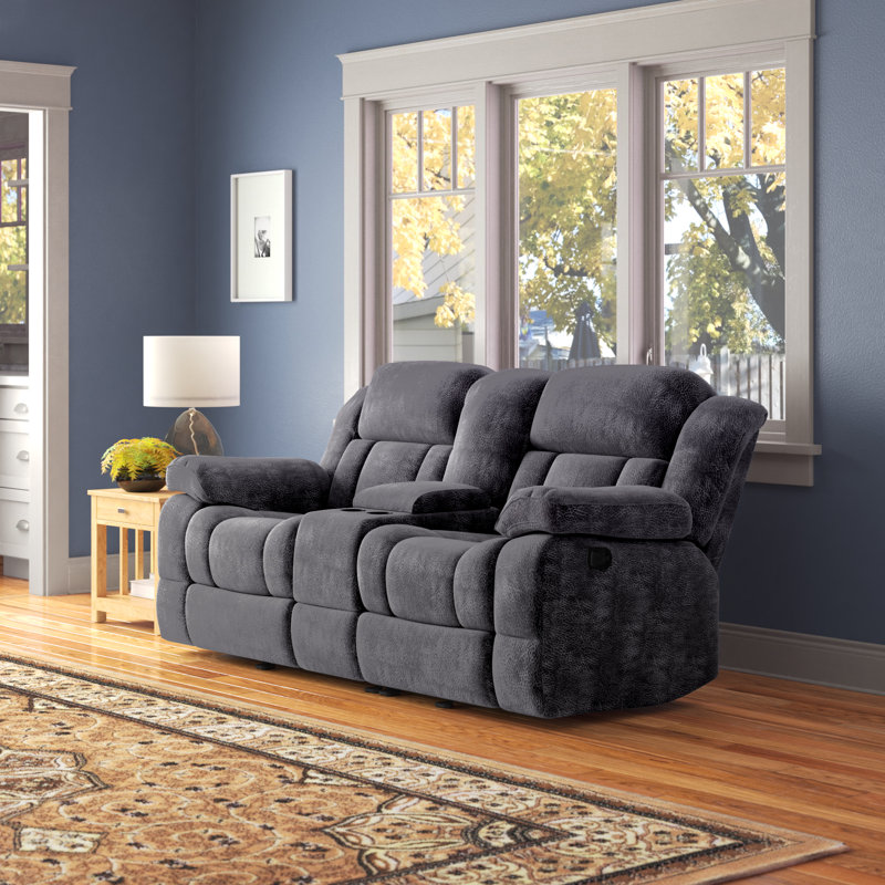 Ecklund 79" Pillow Top Arm Reclining Loveseat, Charcoal Microfiber/Microsuede